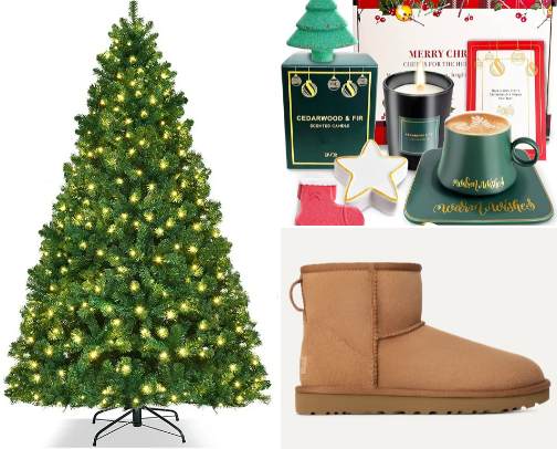 Chrismas gift ideas/Winter fling--shoes,clothes,skin prep and home essentials cover photo collage