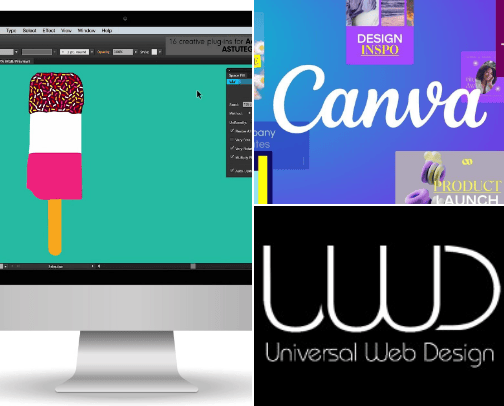 IT world, graphic design, web design cover photo collage