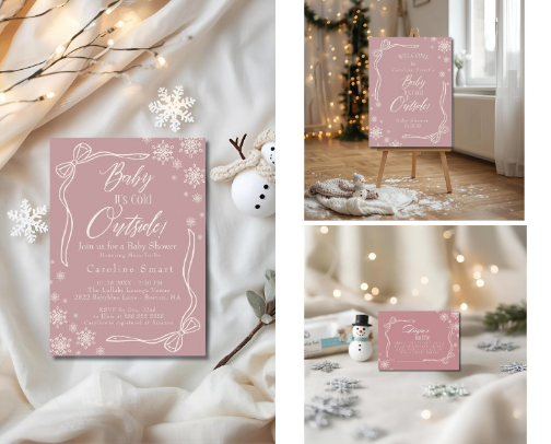 Baby It's Cold Outside Baby Shower Collection -Pink Coquette Theme cover photo collage