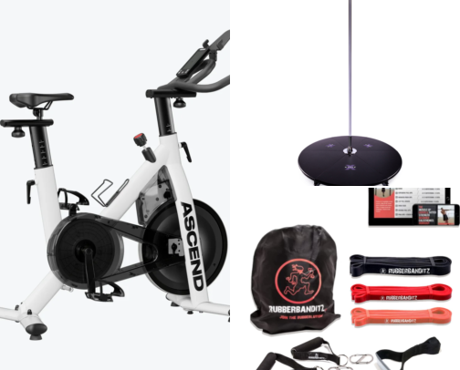 Large at-home exercise equipment. cover photo collage