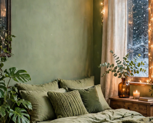 What I did to make my dark bedroom feel moody, cozy and olive green cover photo collage
