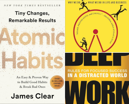 Books to create useful habits cover photo collage