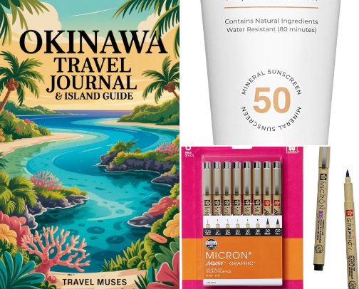 Okinawa Travel Journal & Packing Checklist: The Ultimate Island Guide cover photo collage