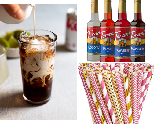 Dirty Soda Bar Decor, Syrups and Party Supplies cover photo collage