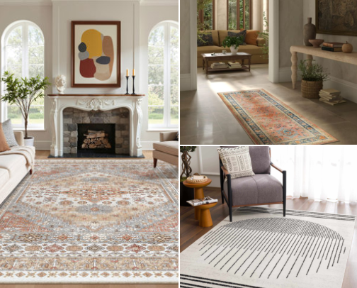 Aesthetic & Washable Area Rugs to Elevate Your Living Space cover photo collage