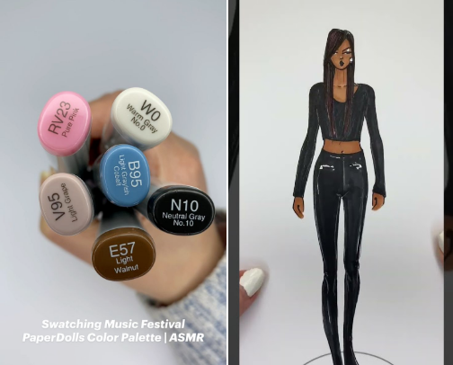 All the Copic Sketch Markers and Pens I used to render my Music Festival inspired PaperDolls | color palette inspo cover photo collage