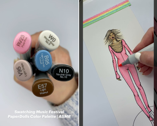 All the Copic Sketch Markers and Pens I used to render my Music Festival inspired PaperDolls | color palette inspo cover photo collage