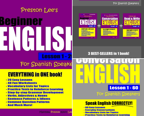 Free PDF - Companions to Preston Lee's Read & Write English Lesson 1 - 40 For Spanish Speakers (Preston Lee's English For Spanish Speakers) cover photo collage