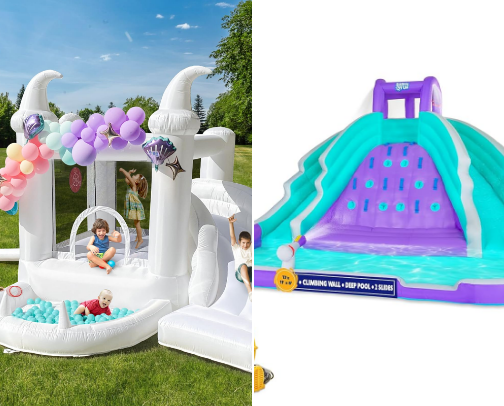 The cutest at home bounce houses and water slides under $500 cover photo collage