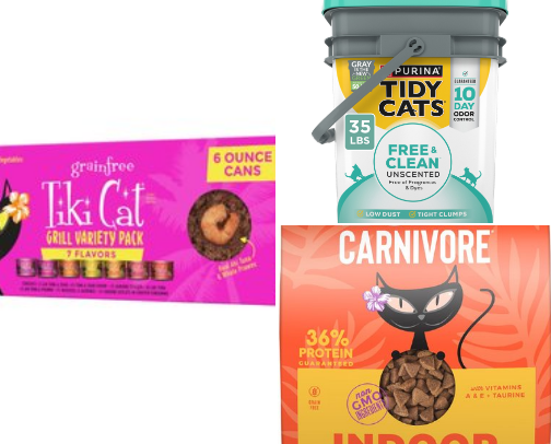 Cat Care, Food, and Toys cover photo collage