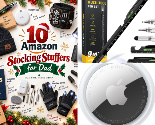 10 Amazon Stocking Stuffers for Dad He’ll Actually Use 🎄 cover photo collage