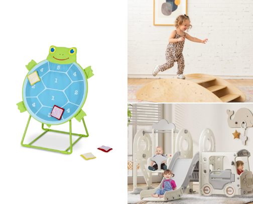 Gross motor indoor toys for cold months❄️🧸 cover photo collage