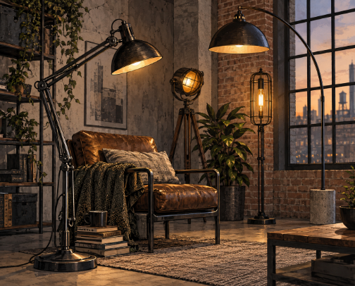 Industrial Floor Lamp Ideas: Striking Designs for Modern & Loft-Style Spaces cover photo collage