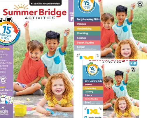 Download - Companions to Summer Bridge Activities Preschool to Kindergarten Workbook, Activity Book Ages 4-6 With Math, Phonics, Handwriting Practice, Fitness, Flash Cards, Stickers, and More (Volume 1) cover photo collage