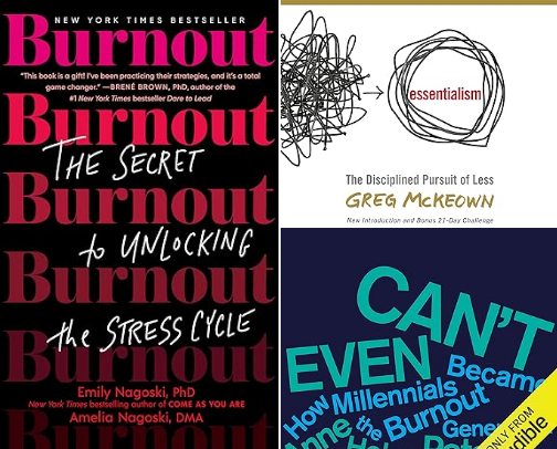 Top Book Recommendations to Overcome Burnout cover photo collage