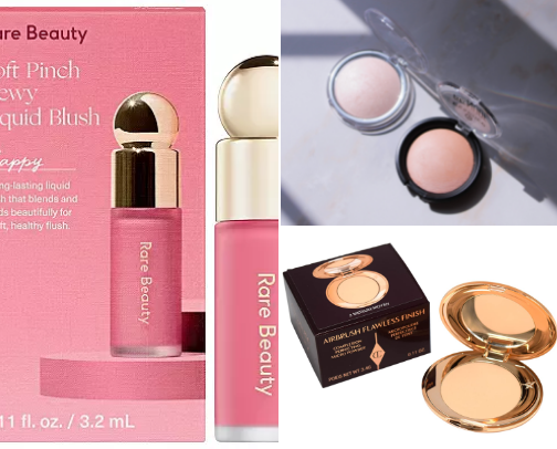 Blush/highlighter/powder cover photo collage