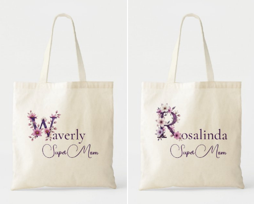 Personalized floral letter tote bag for moms cover photo collage