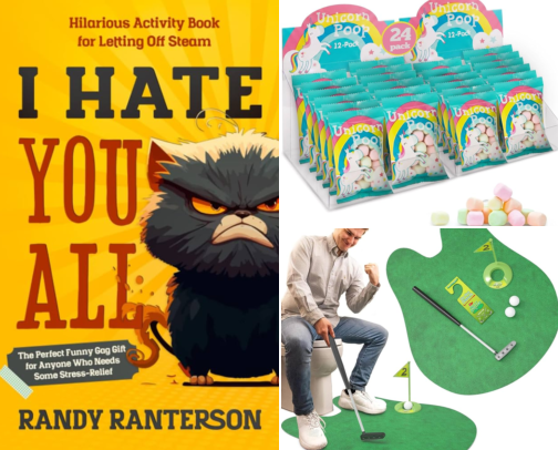 Funny Gift Ideas for Enemies: Gag Gifts & White Elephant Winners cover photo collage