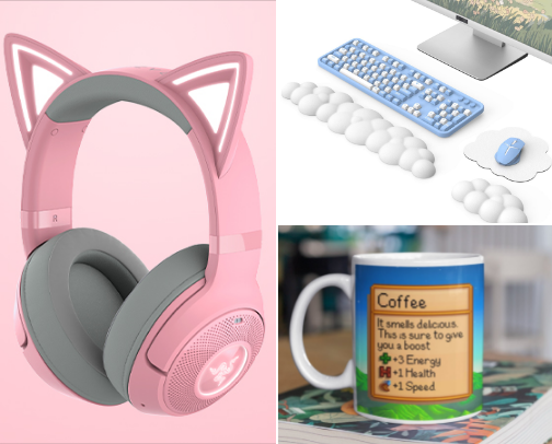 Cozy gaming PC accessories that bring me smile cover photo collage