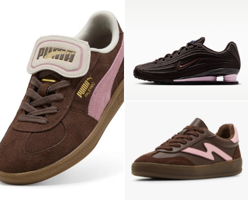 Brown and pink sneakers for Spring 2026 cover photo collage