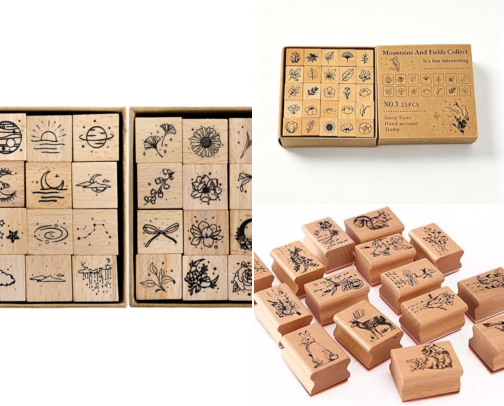 Save & Read - Hacaroa 32 Pieces Wooden Rubber Stamp Set, Moon Star Botanical Decorative Wood Stamps for Journal, Diary, Scrapbook, Planner, Letter, DIY Craft, Card Making creative stamp picks cover photo collage