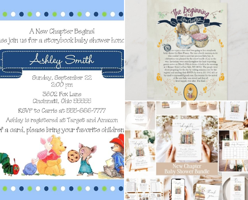 StoryBook themed baby shower cover photo collage
