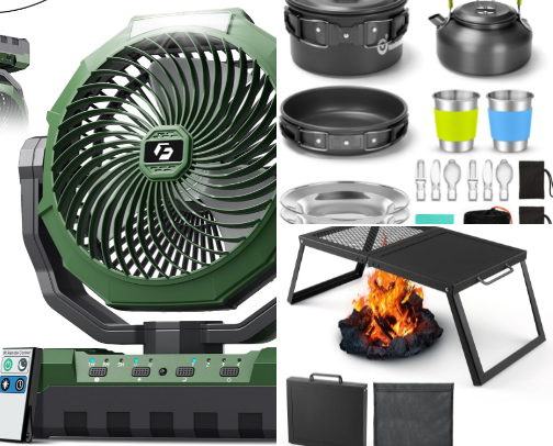 Recommended camping essentials cover photo collage