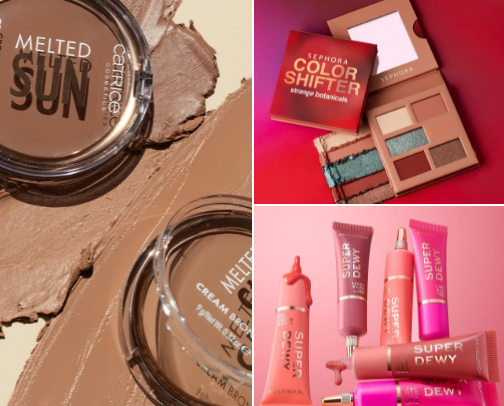 Blush, bronzer, highlighter, eyeshadow,... cover photo collage