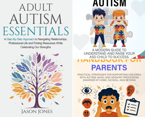 ADHD and ASD books and useful items cover photo collage