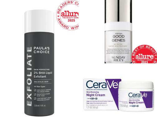 Exfoliate night skin care routine cover photo collage