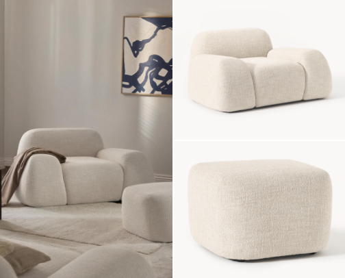 Cozy Bouclé Chair and Ottoman for a Neutral Reading Nook cover photo collage