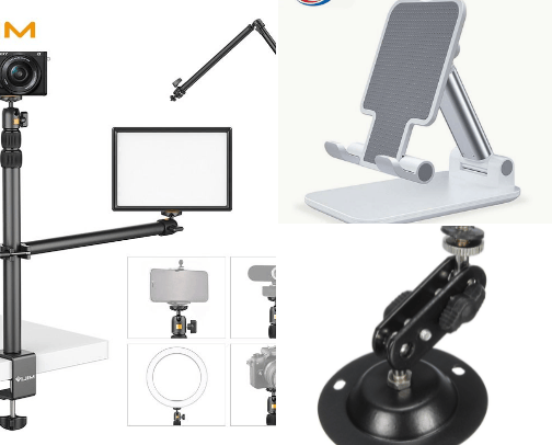 phone,headphone stands and selfie sticks cover photo collage