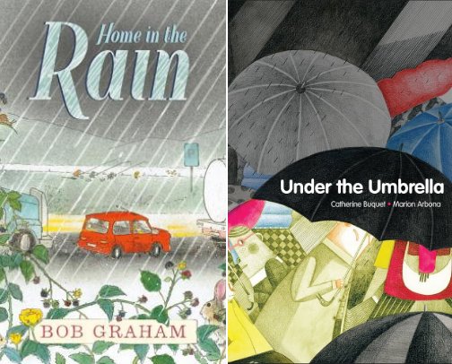 Picture books about rain cover photo collage