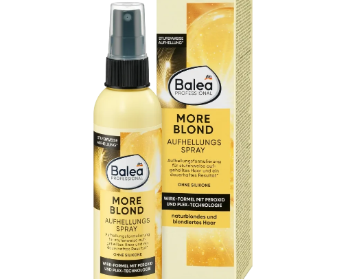 Balea more blonde Balea Professional Brightening Spray More Blond, 150 ml ✓ For natural blond and blond hair ✓ Care formula with peroxide and Plex technology ✓ Gradual brightening ✓ Without silicones cover photo collage