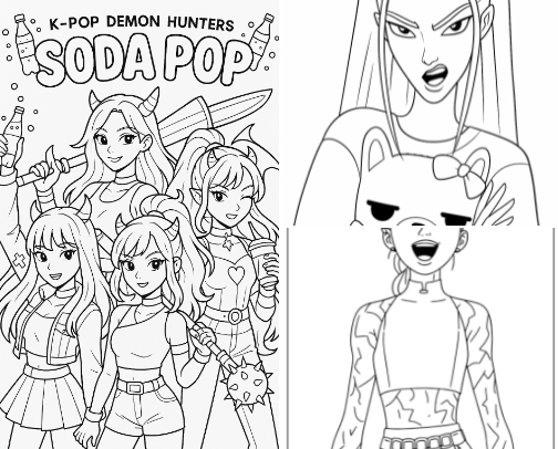 K Pop Demon Hunters Coloring Sheets - by Dusty McLean cover photo collage