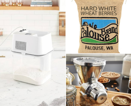 The essentials for milling grain and baking freshly-milled bread cover photo collage