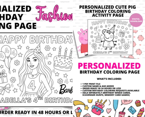 Birthday Coloring Pages for Kids cover photo collage
