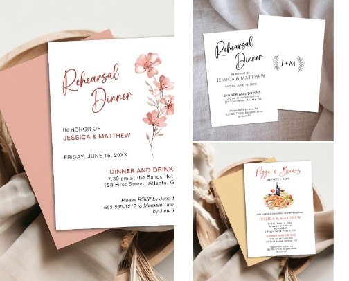 Rehearsal Dinner invitations and Accessories cover photo collage