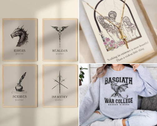The best purchases for the Fourth Wing girly cover photo collage