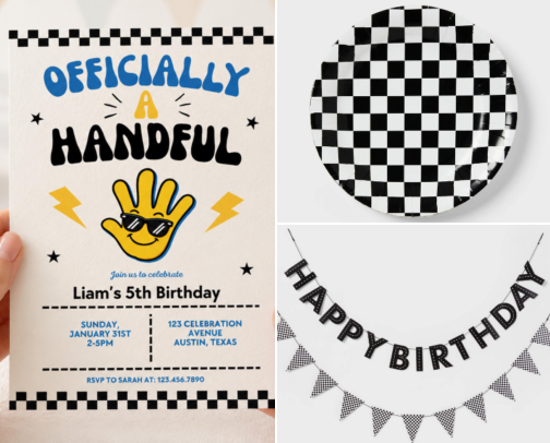 Retro High Five 5th Birthday Party Ideas cover photo collage