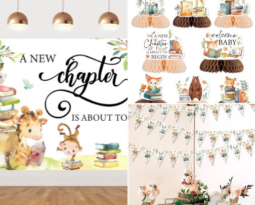 Everything I Used to throw a On To The Next Chapter baby shower. cover photo collage