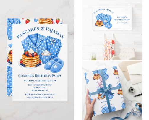 Pancakes & Pajamas Boys Birthday Party cover photo collage