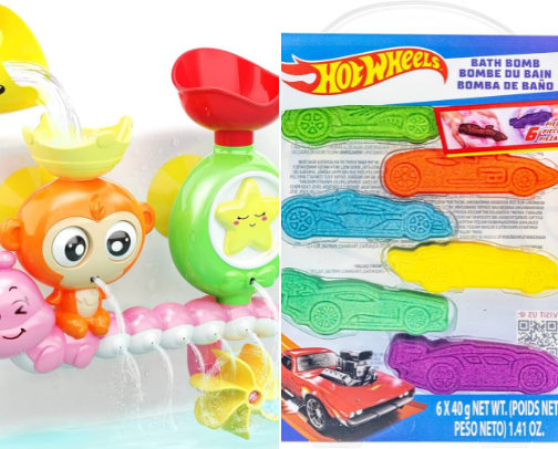 Kids bath products and toys cover photo collage