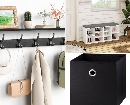 Entryway drop zone for a family of four cover photo collage