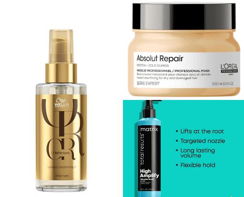 Products for shiny and healthy hair cover photo collage