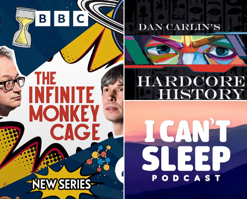 Podcasts that scratch my brain just right cover photo collage