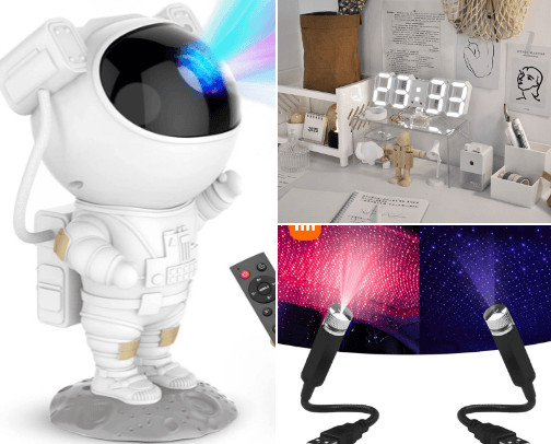 Astronaut Projector and 3d clocks cover photo collage