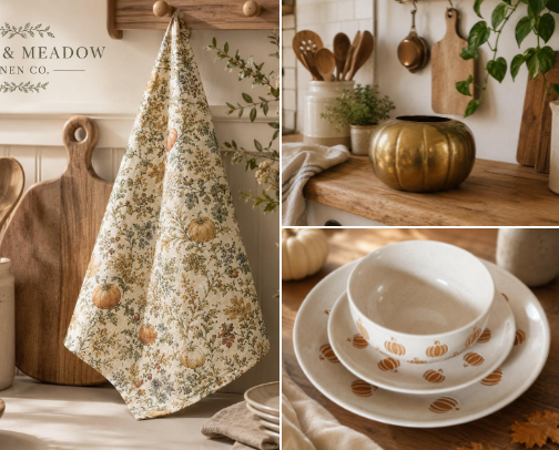 Pumpkin Cottagecore Kitchen | Vintage Autumn Decor & Cozy Fall Kitchen Finds cover photo collage