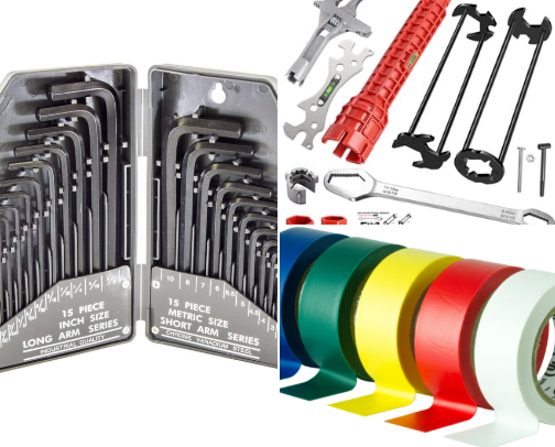 Home Tool Kit 15-Piece with Hammer Screwdriver Wrench and Tape Measure cover photo collage