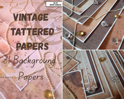 Craftymess Vintage Tattered papers kit cover photo collage